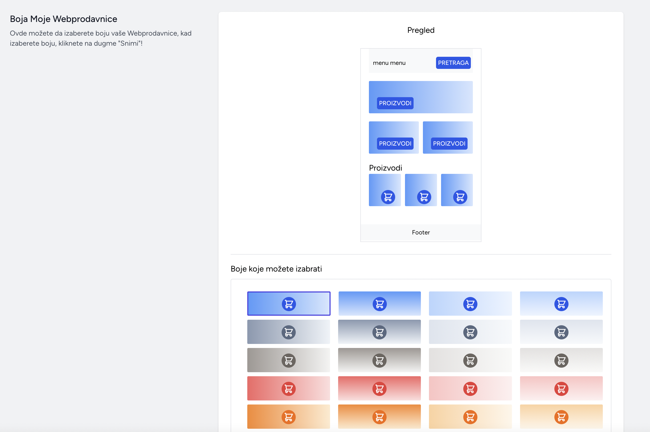 Webshop settings colors